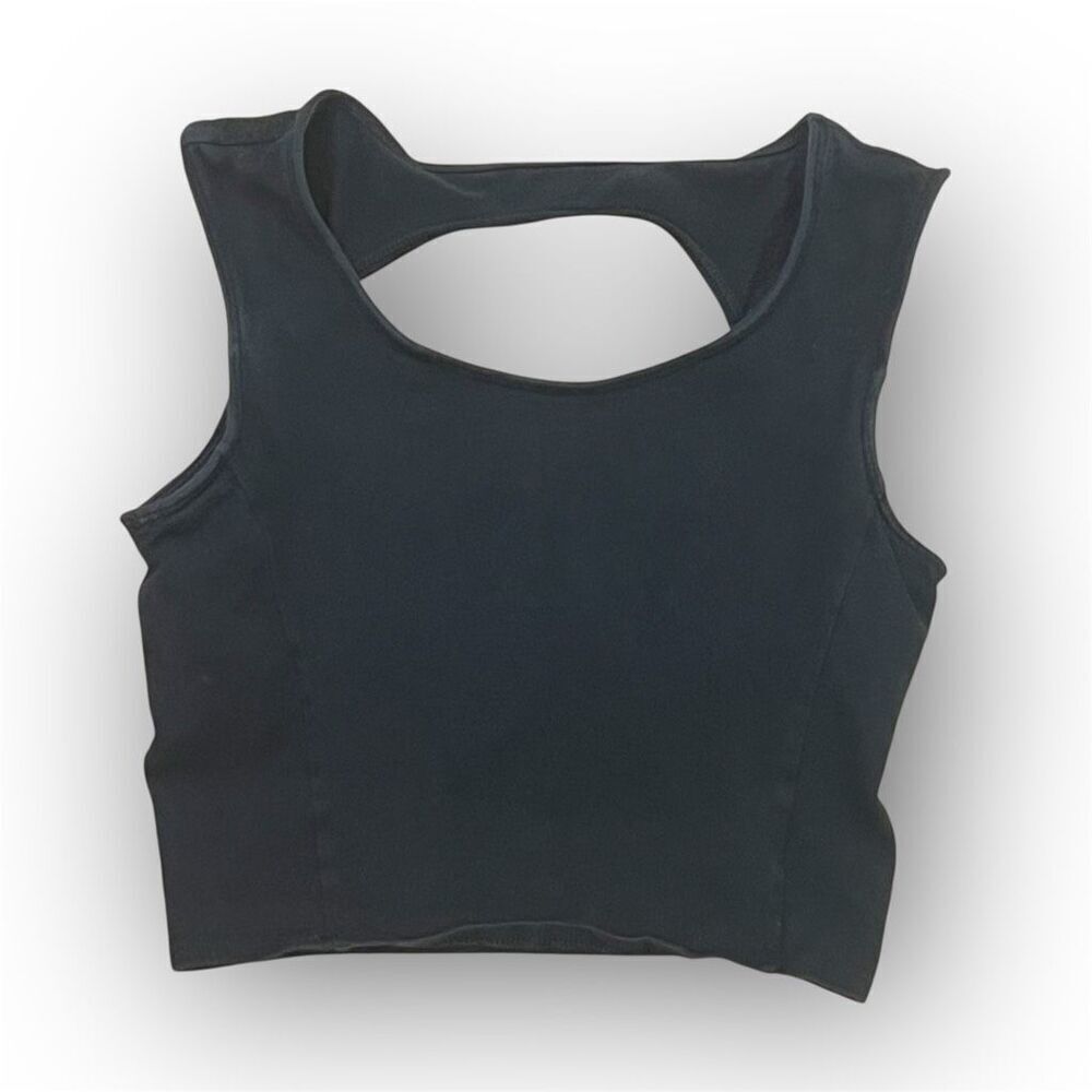 So Black Built in Bra Crop Top, Large Keyhole Cutout Back, Solid, Jrs X-small